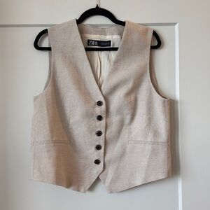 Zara Light Tan Linen Buttoned Vest